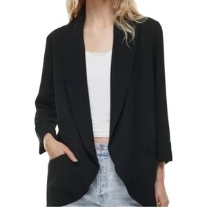 ARITZIA Wilfred Black Chevalier Blazer Open Front Unstructured 3/4 Sleeves Sz 4